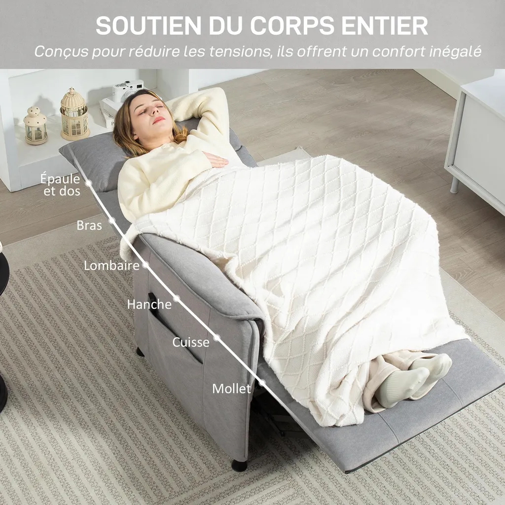 Siège de relaxation électrique gris, inclinaison programmable et confort - 11