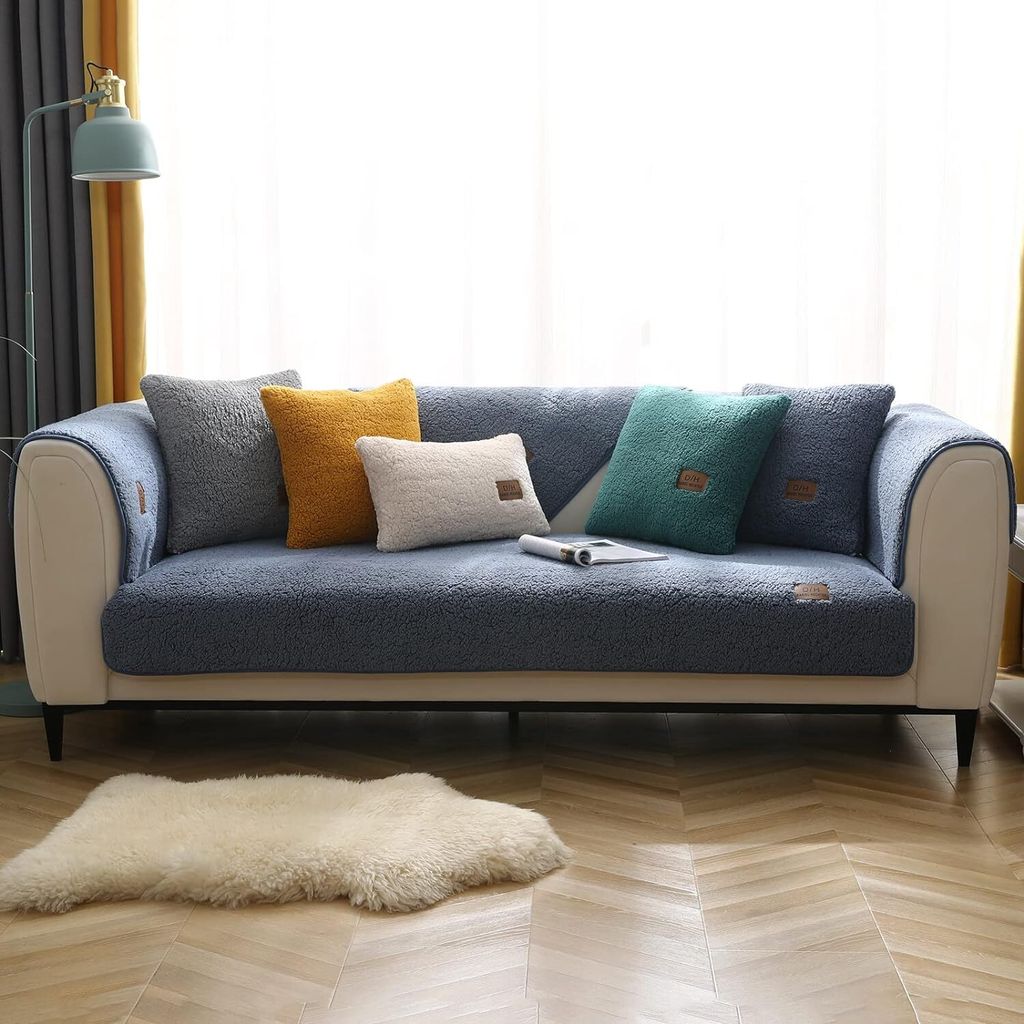 Dicker Lamm Imitat Überwurf Kissenbezug,Quadratischer Plüsch Kissenbezug,Wohnzimmer Sofa Schlafzimmer Kissen Schutzhülle(hellblau,30 * 50 cm)