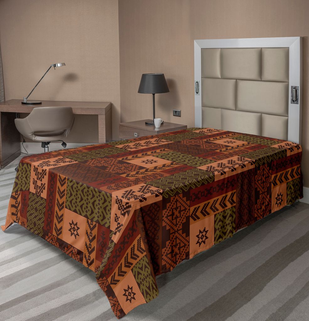 ABAKUHAUS Geometrisch Bettlaken, Ethnische Art Geometrische Folk Design Geometrische Blumenmotive Druck, weiches bequemes oberes Bettlaken für ein...