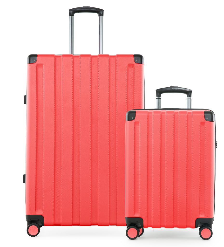 Q-Damm - 2er Koffer-Set, großer Koffer XL Extension + Kabinenkoffer Flugzeug Bordkoffer + Check-In Rollkoffer, Trolleys mit Doppel-Rollen, TSA,Korall