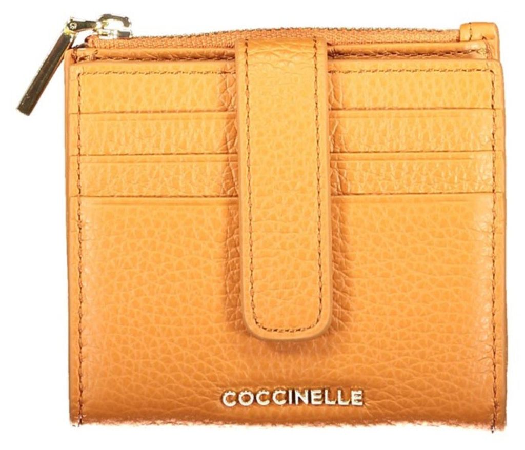 Elegante Damen-Geldbörse Orange Metallic mit Karten- und Produktbild 