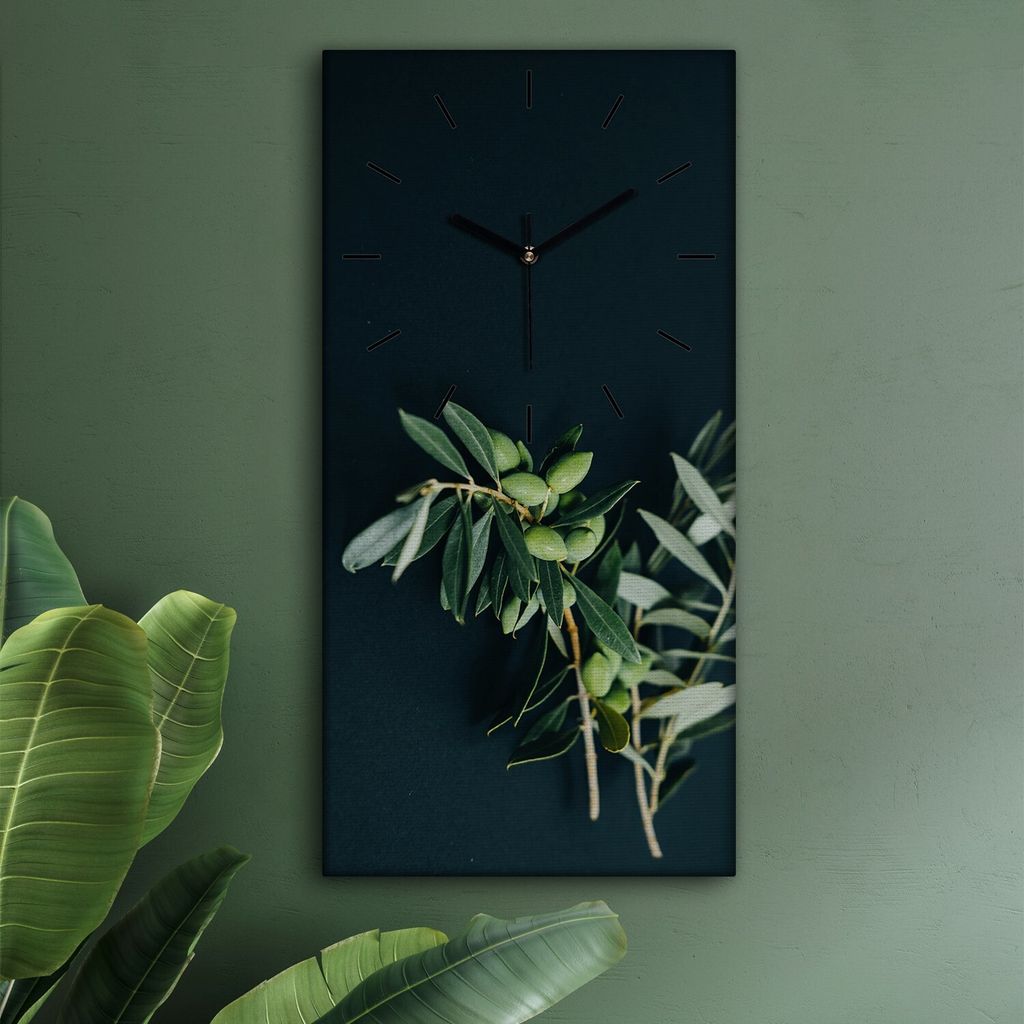 Wohnzimmer Leinwand Uhr Geräuschlos Küche 30x60 Baum, Oliven, Motive, schwarze Zeiger