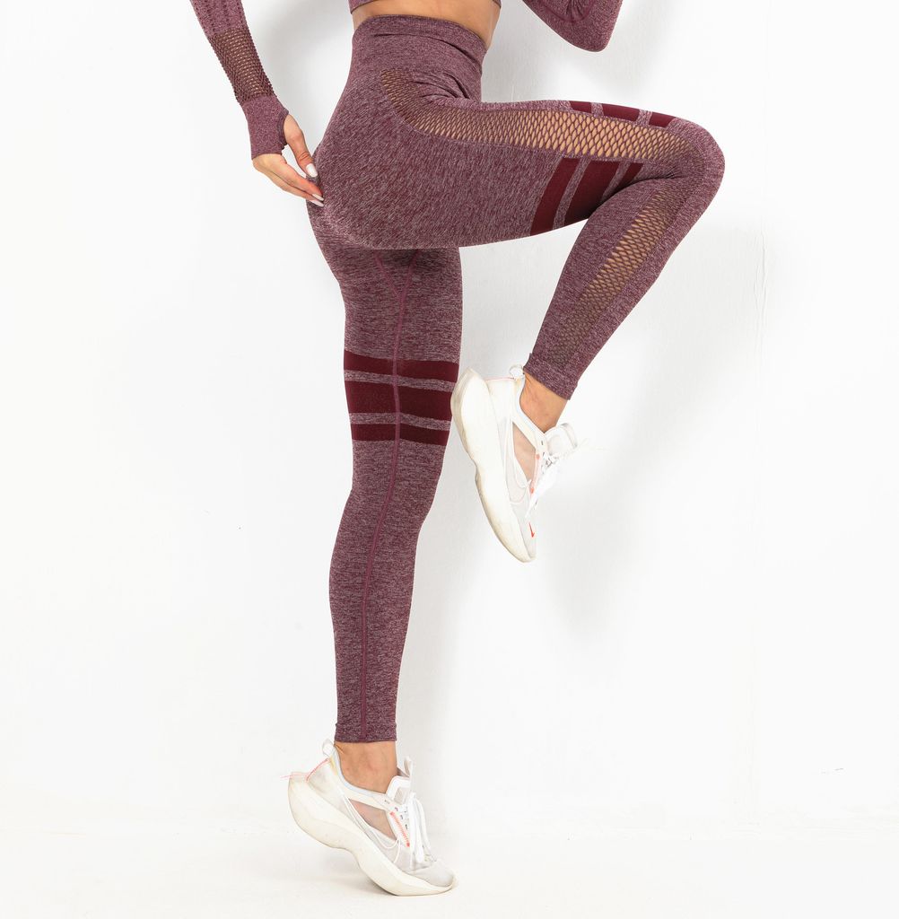 Nahtlose Sport-Leggings mit hoher Taille für Frauen - Burgunderrot S
