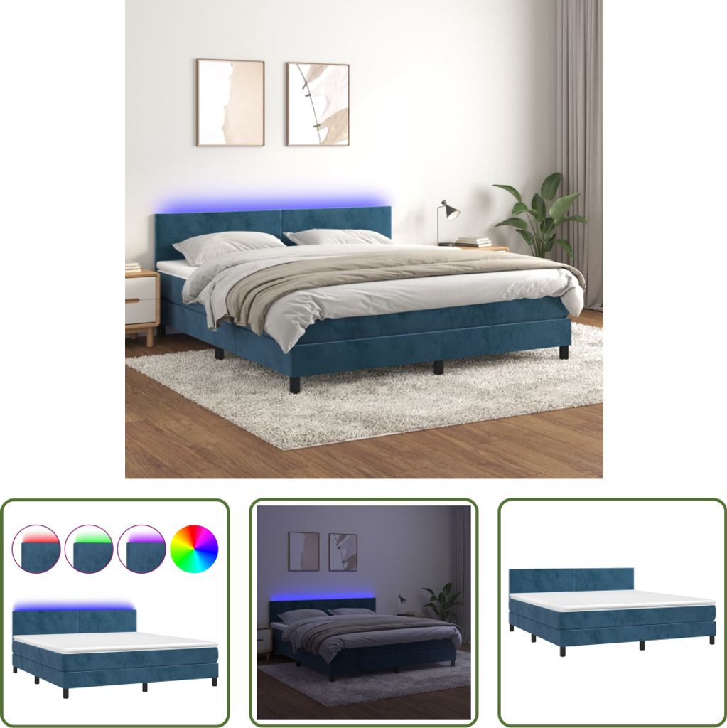 The Living Store Boxspringbett mit Matratze & LED Dunkelblau 180x200 cm Samt