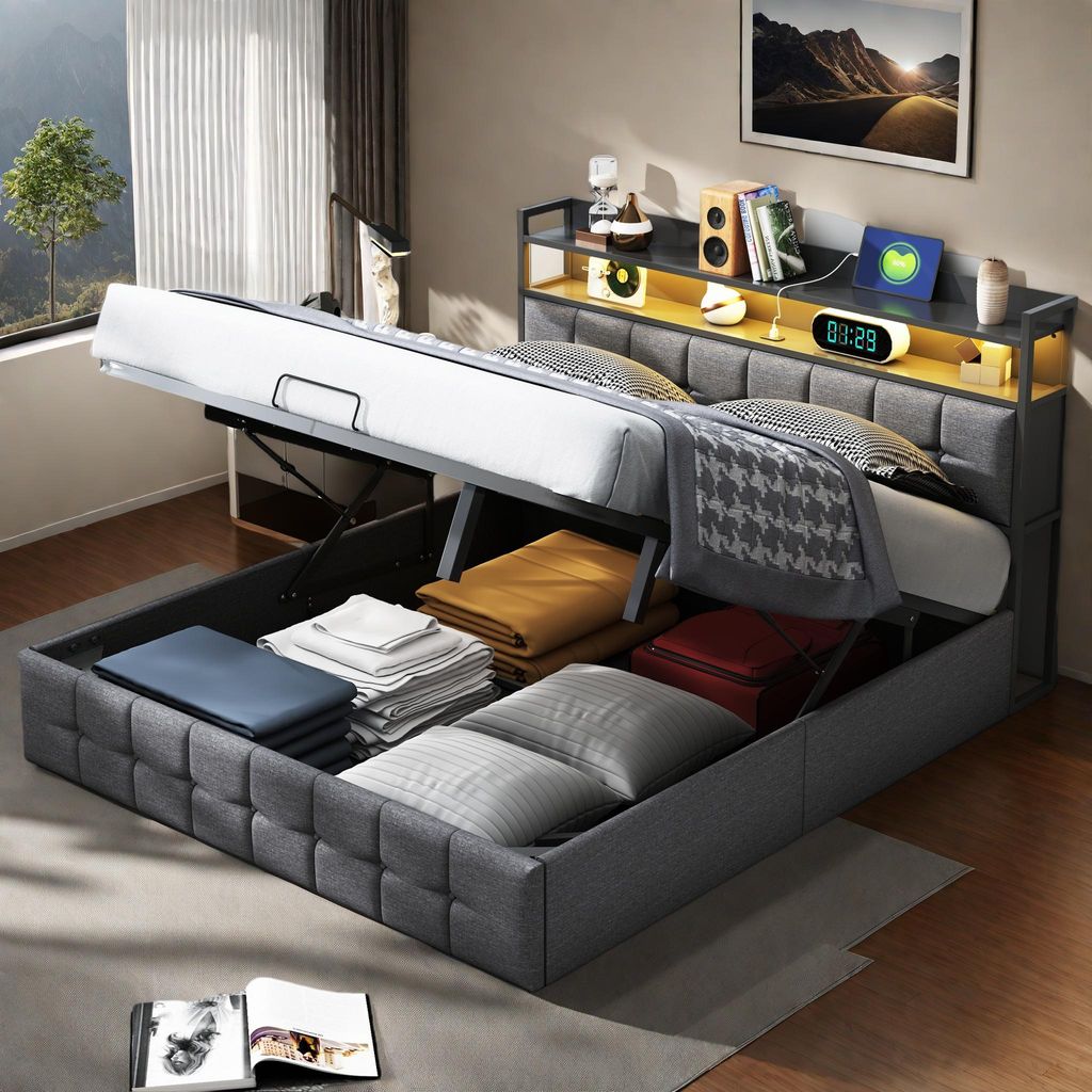 Letto imbottito ProximaX 140x200 con USB e tipo C, letto a Immagine del prodotto 