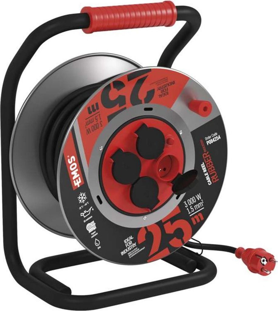 EMOS Gummi-Neopren-Verlängerungskabel, Metalltrommel - 4z, 25m, 1,5mm2