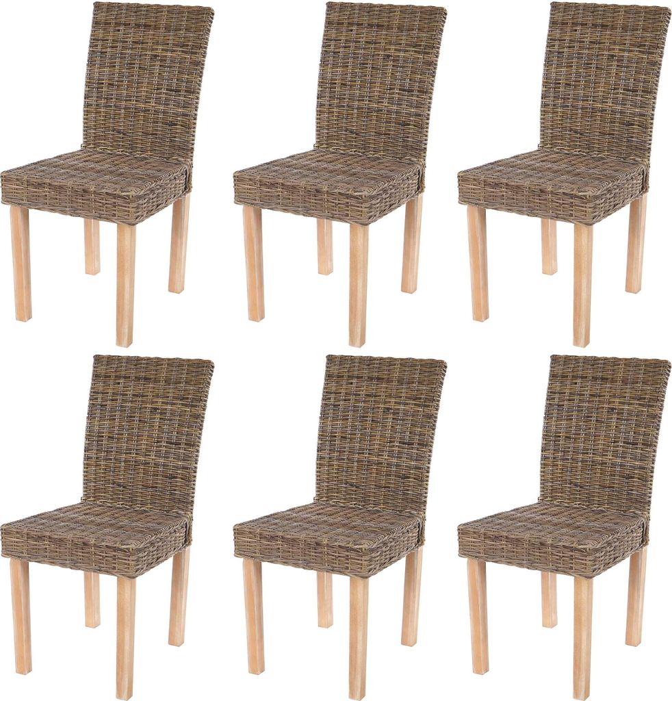 6er-Set Esszimmerstuhl klassisch und zeitlos | HxBxT 89x43x56cm | Sitzhöhe 46cm | Kubu-Rattan | helle Beine | Korbstuhl Stuhl Küchenstuhl