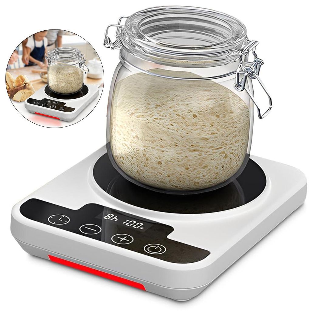 Intelligente Sauerteig Gärplatte mit Thermostat, 21–38°C präzise Steuerung, 12h Timer, LED Touch Display, Fermentationswärmer für Sauerteig ...