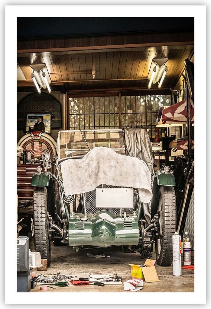 Poster - Poster ohne Rahmen - Historisch Auto Garage - 61x91,5 cm - Wand Bild - Wanddeko - Wandbilder - Kunstposter - Wandposter - Bilder - Kunstdr...