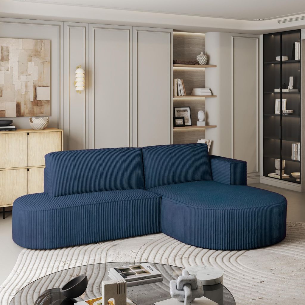 Masseno Ecksofa CORTIO P R-S mit Schlaffunktion L-Form, Sofa mit Bettkasten, Wohnzimmersofa, Couch, Soffa, Bettsofa, Couchgarnitur- Blau, POSO 05