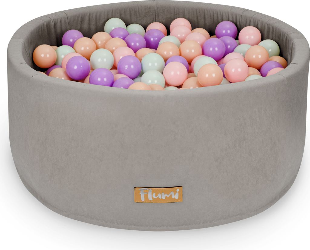 Flumi Bällebad Baby - Bällepool Kinder 90x40cm mit 200 Bällebad Bälle ∅ 7cm in EU hergestellt - lila, minze, Pfirsich