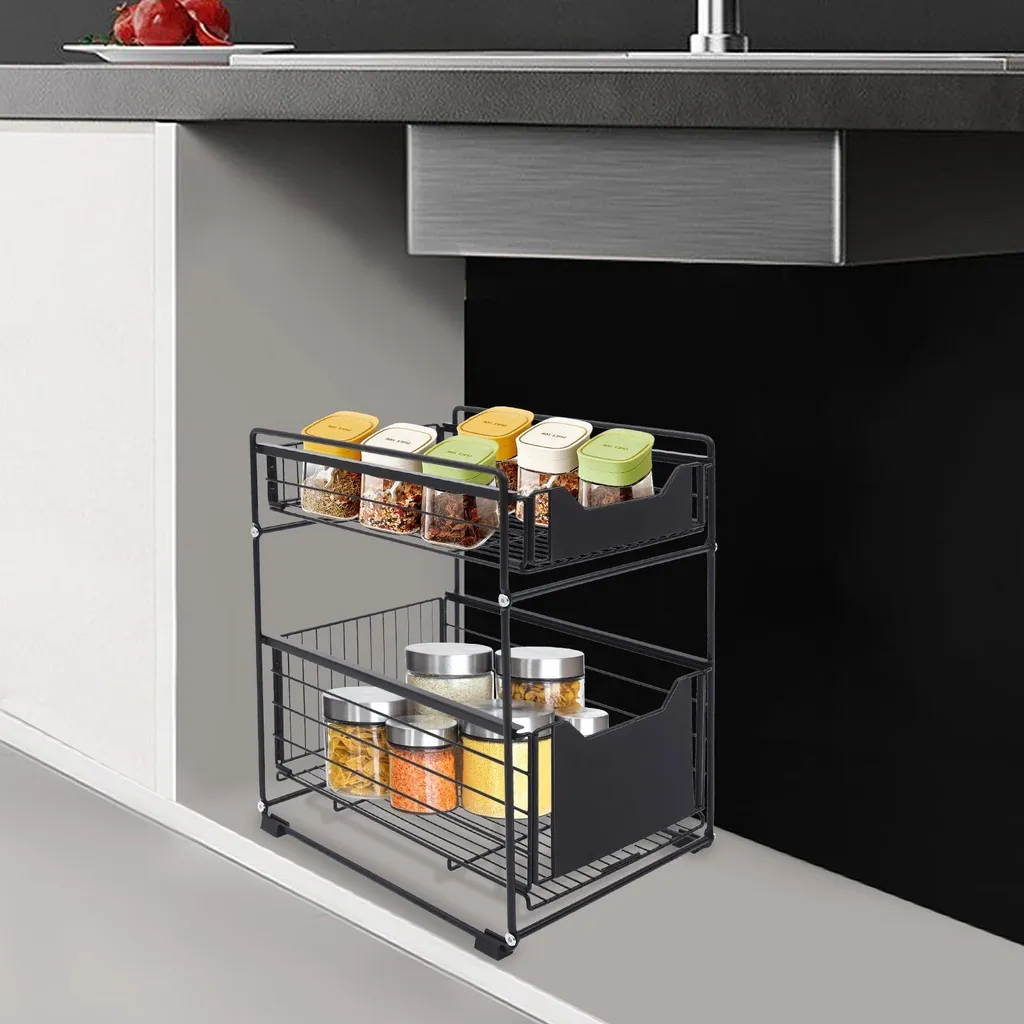 Organizer Armadio 2 Ripiani Estraibile Design Acciaio Nero - 8