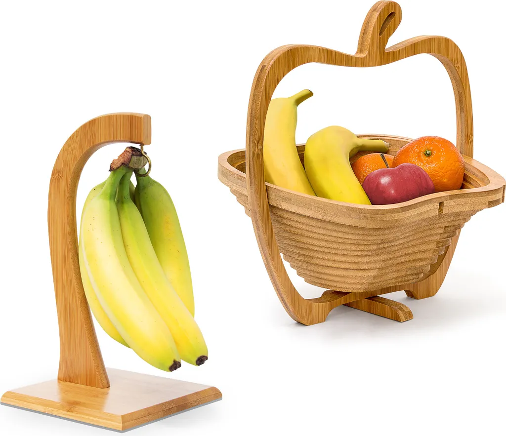 Corbeille à fruits en lot de 2 paniers de rangement design en bois clair