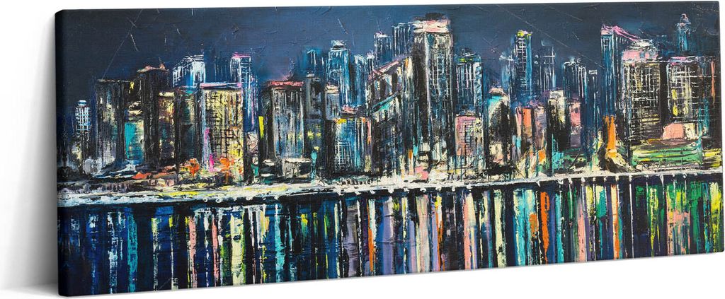 Land der Blumen - Fantasiestadt am Meer – Leinwandbild Wandbild – 125x50 cm – Leinwandbilder – Wandbilder – Schlafzimmer – Flur
