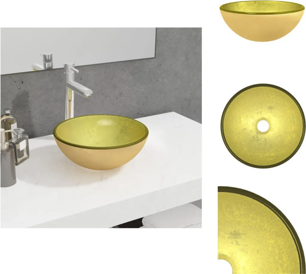 vidaXL Lavabo in vetro temperato 30x12 cm Golden - Lavabo da bagno