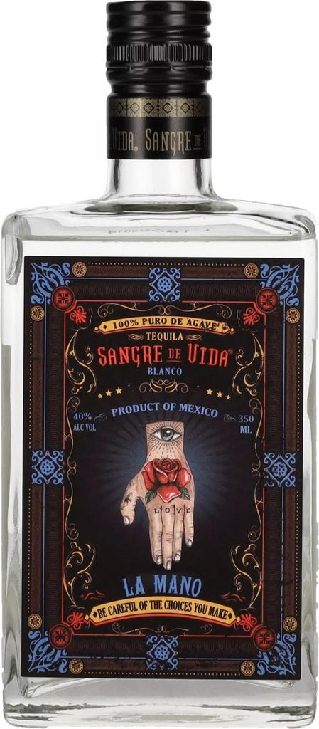 Sangre de Vida Loteria LA MANO Blanco Tequila 100% de Agave 40% Vol. 0,35l