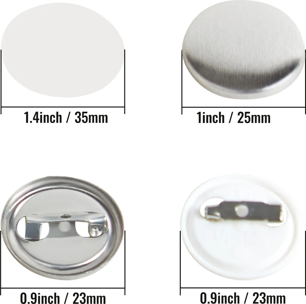 SucceBuy 500 set di parti di bottoni con retro a spillo da 1 pollice/25 mm per macchine per la creazione di bottoni, parti di bottoni rotondi fai da te con parte superiore in metallo, plastica/metallo, pellicola trasparente e carta bianca - 8