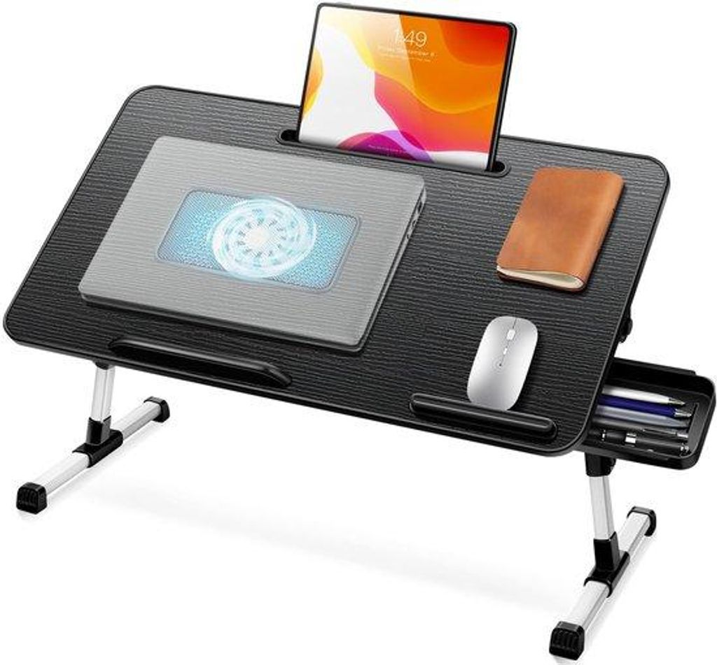 Anpassbare und faltsichere Laptop-Laufwerk mit Lüfter und Tischhalter für verschiedene Oberflächen.
