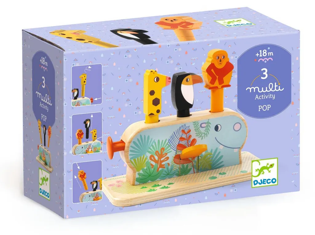 Multi Pop Djeco - Jouet Pop-up Animaux en Bois pour Développer la Motricité