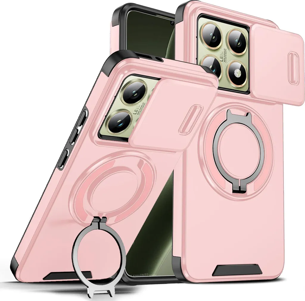 Cover Xiaomi 14T con Slide Camera e Ring Holder Magnetico Rosa