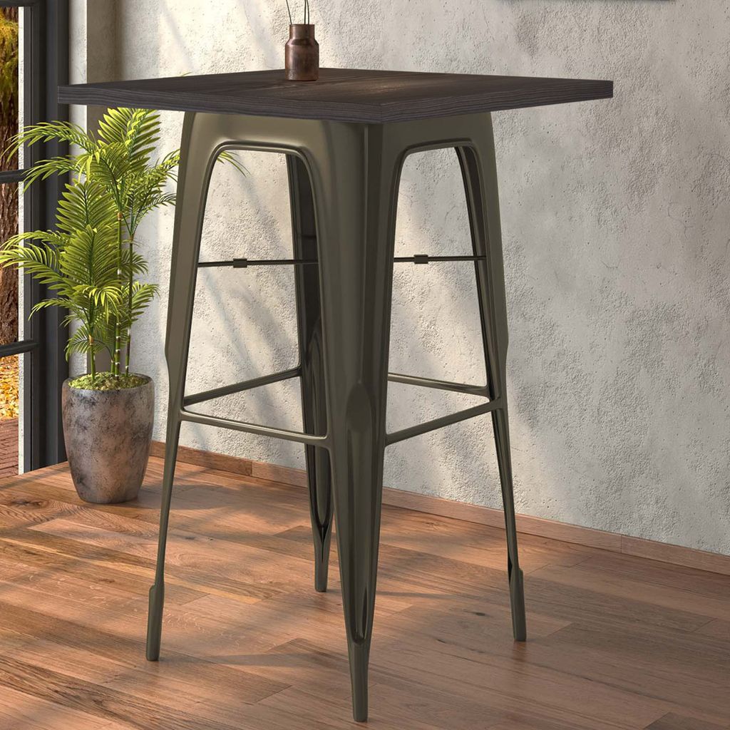 CALIFORNIA | Tolix Stil Stehtisch | B:T:H 70 x 70 x 106 cm | Wenge & Rost | Quadratisch | Industrie Tisch, Retrotisch, Industrial Tisch