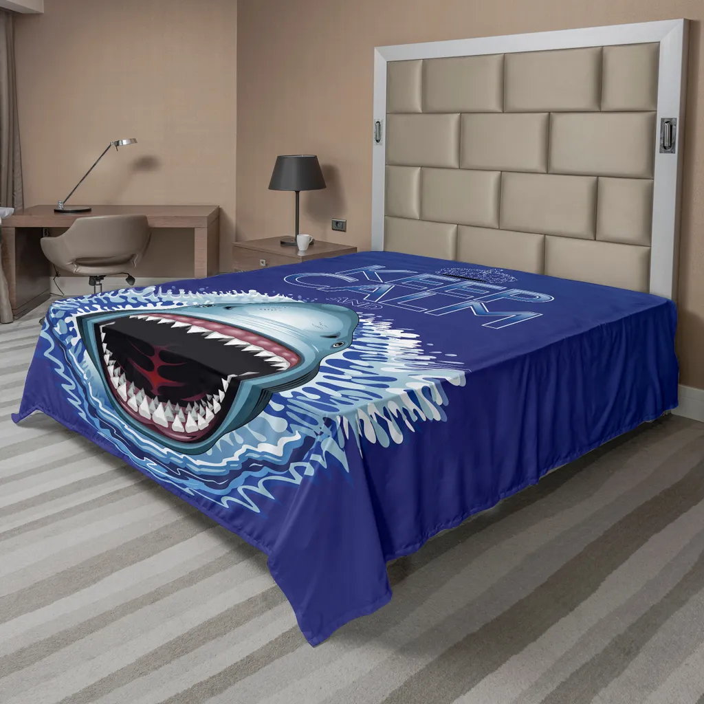 Drap plat ABAKUHAUS motif requin bleu et blanc en 260x228 cm