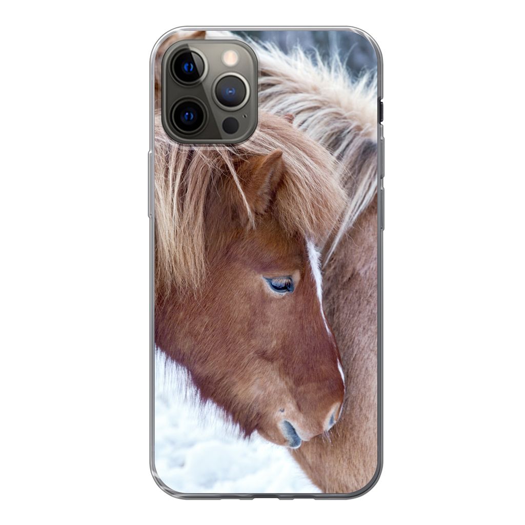 MuchoWow Handyhülle Schutzhülle Hülle für iPhone 13 Pro Pferde - Fohlen - Schnee Silikon Softcase Handy Hülle - Handy-Tasche
