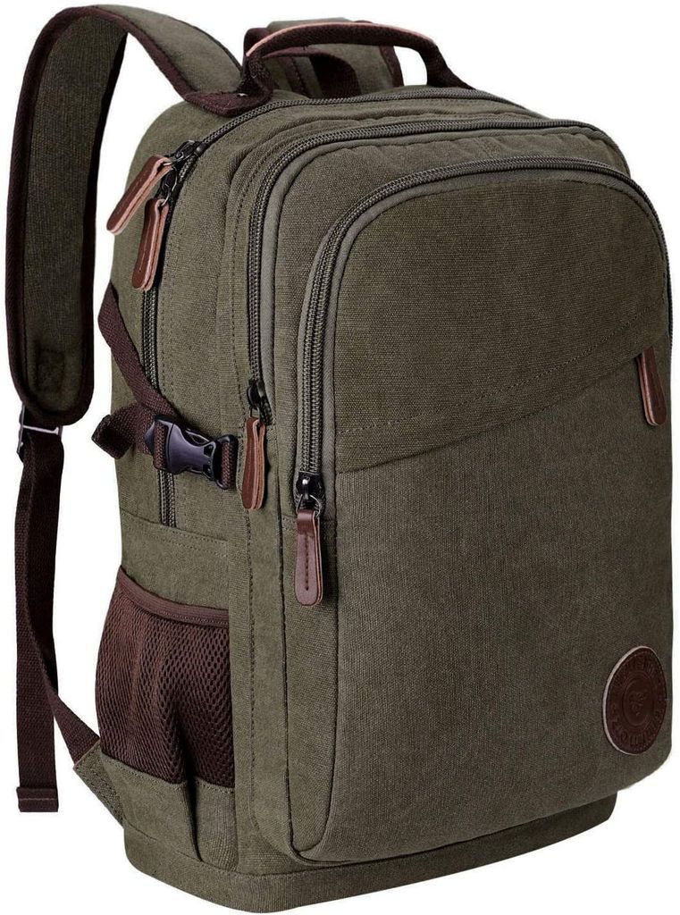 Rucksack Herren Canvas Schulrucksack Studenten Rucksack Jungen Teenager Arbeitsrucksack für Alltag Business,Grün