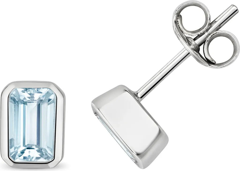 Boucles d'oreilles clous Or blanc 9 carats et Aigue-marine TRS35496 6x4mm
