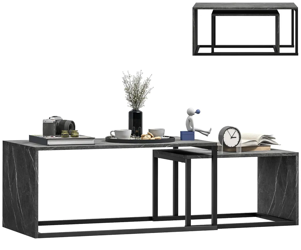 Petite table basse gigogne salon marbre gris métal pour petit espace