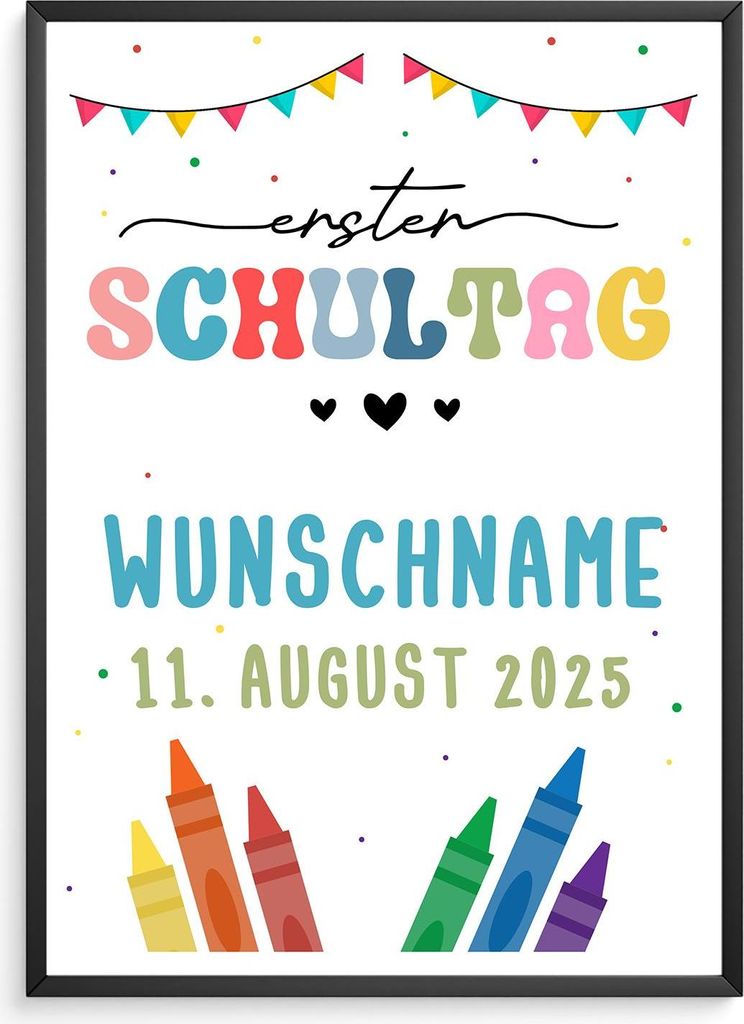 Erster Schultag Geschenk Einschulung personalisiert Schulanfang Erstklässler – DIN A4 + Rahmen schwarz