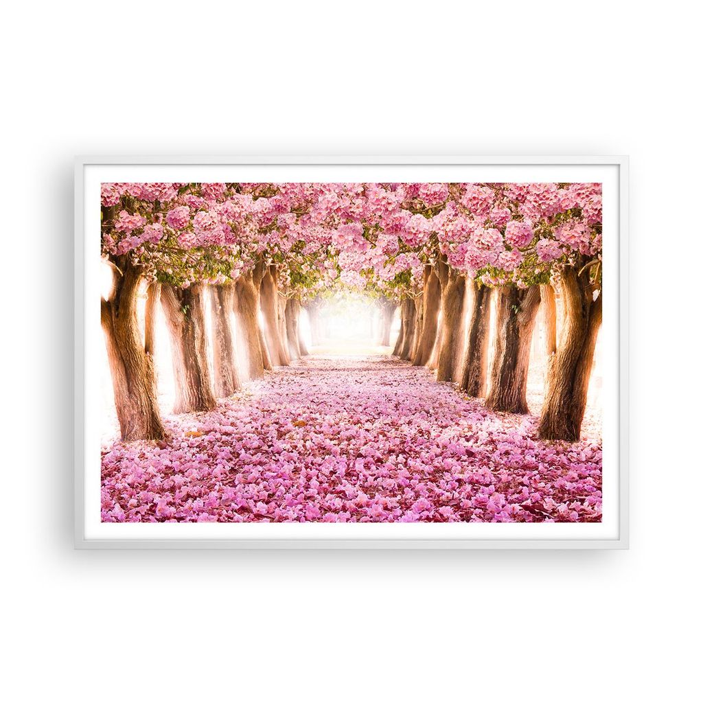 Gerahmtes Poster - Weißer Rahmen - Baum Blumen Kirsche Natur - 100x70 cm - Wand Bild - Wanddeko - Wandbilder - Wandposter - Bilderrahmen - Bilder ...