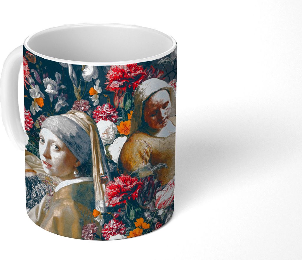 MuchoWow Tasse Kaffeetasse Kaffeebecher 350 ml Collage - Malerei - Blumen - Alte Meister Teetasse - Fototasse - Becher - Keramikbecher - Teebeche...