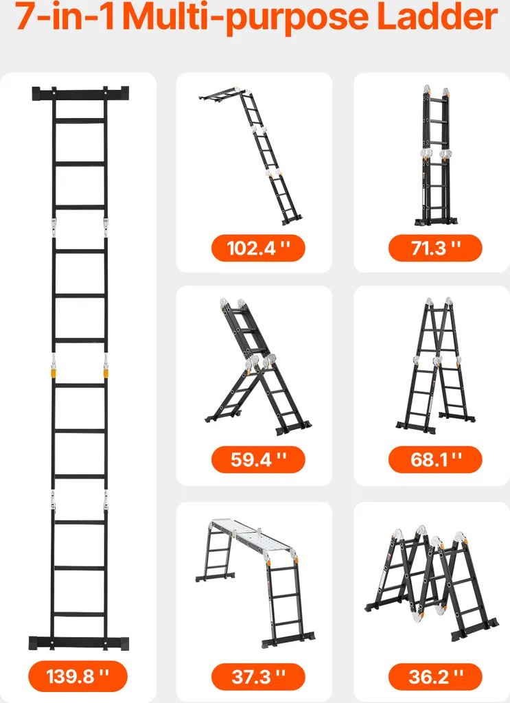 Échelle transformable 7 positions en aluminium - Échafaudage de 3,55m - 2