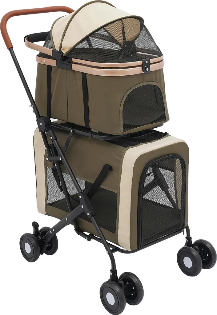 Poussette pour animaux pliable 2 étages : transportez 2 animaux sans effort