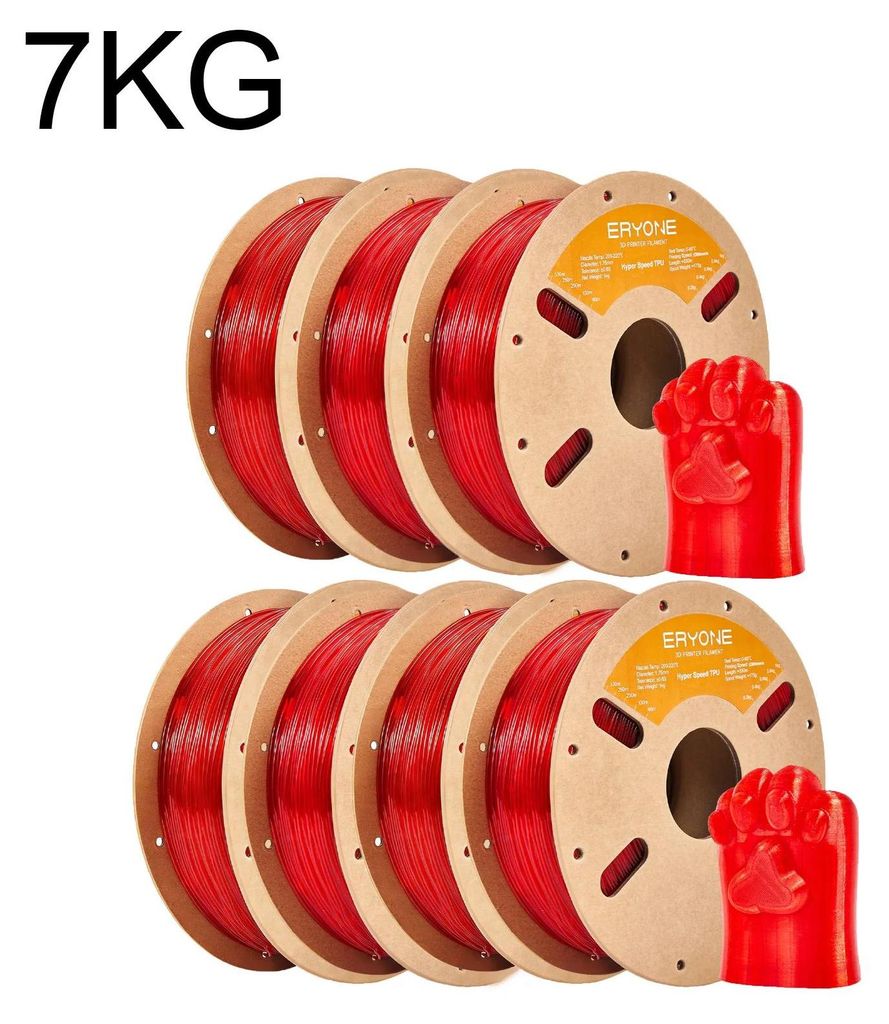Hyper Speed TPU Filament - 3D-Druckerfilament - Flexibel Weich - Schneller Druck - Große Spule 7 kg - Transparent Rot