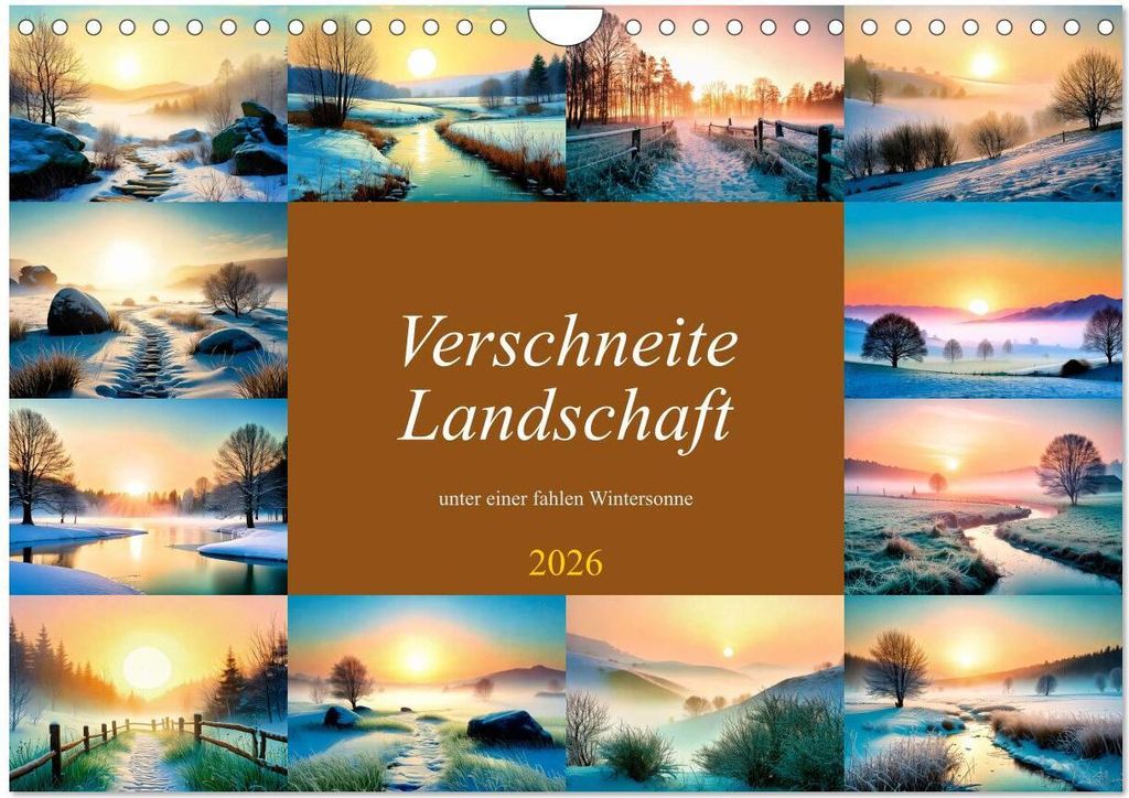 Verschneite Landschaft unter einer fahlen Wintersonne (Wandkalender 2026 DIN A4 quer), CALVENDO Monatskalender