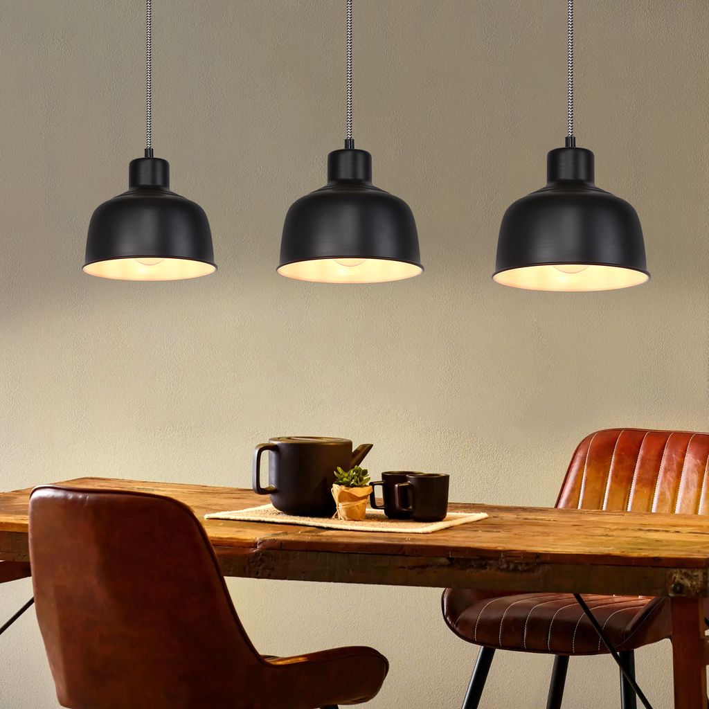 Lampadario Industriale Vintage In Legno E Ferro - Plafoniera A Sospensione Regolabile, 5 Luci, Per Cucina E Sala Da Pranzo