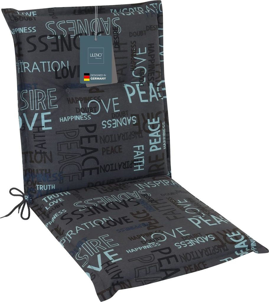 LILENO HOME Gartenstuhl Auflagen als [1er Set - Niedriglehner] in Letters Anthrazit - bequeme Liegen als Sitzauflagen für Gartenmöbel - Stuhlkiss...