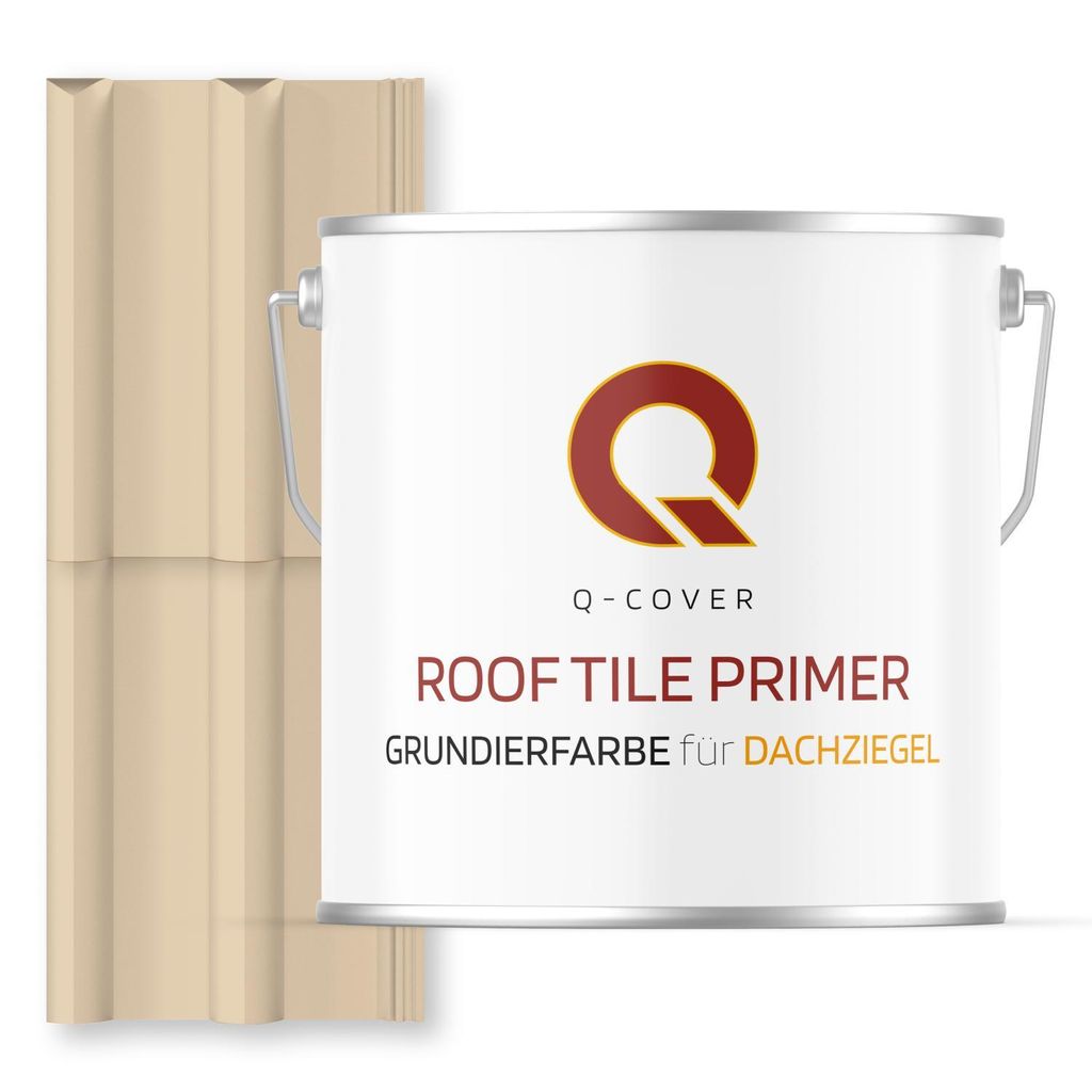 Grundierfarbe für Dachziegel Hellelfenbein RAL 1015 5 L | wetterfeste Dachbeschichtung | für Ziegel, Beton, Eternit | UV-beständig | Q-COVER