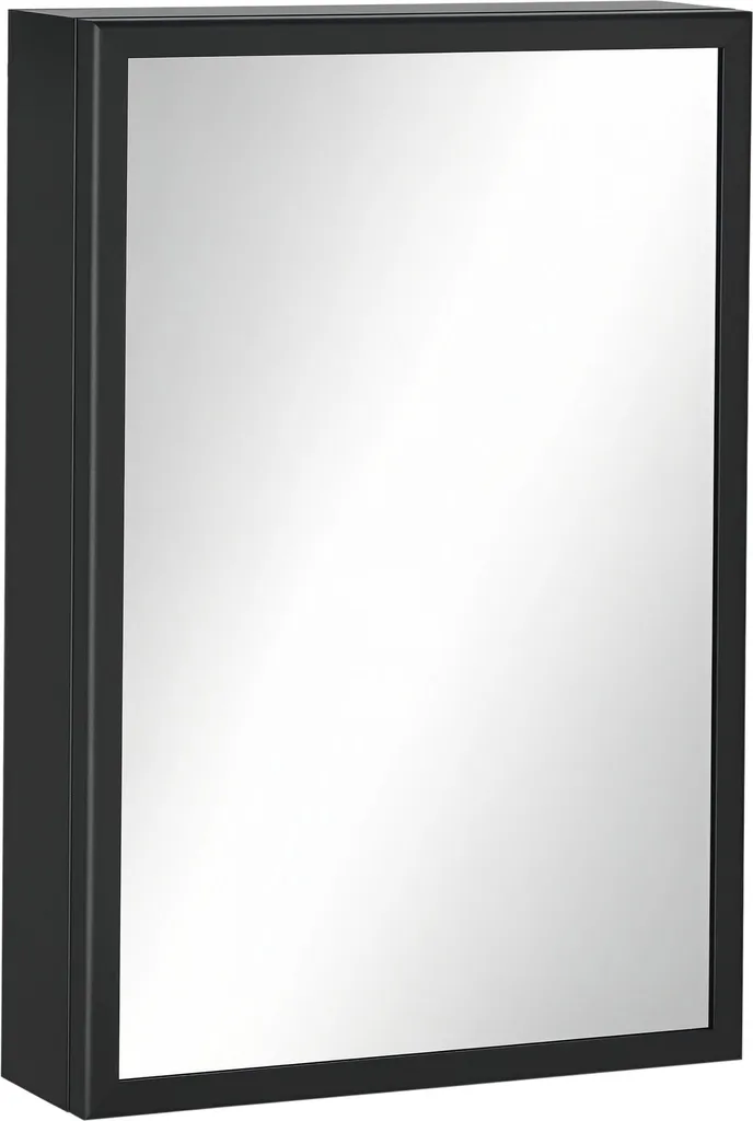 Miroir de Salle de Bain avec Rangement Intégré Noir et Acier 60 cm