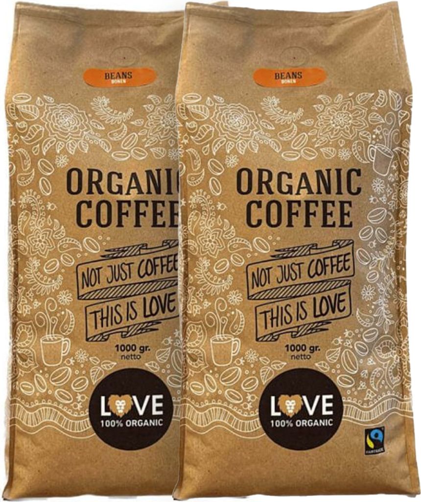 Love Koffie - Kaffeebohnen - Kompatibel mit Kaffeemaschinen, Espressomaschinen und Kaffeemühlen - 100% biologisch gemahlener Kaffee - Dunkel gerö...