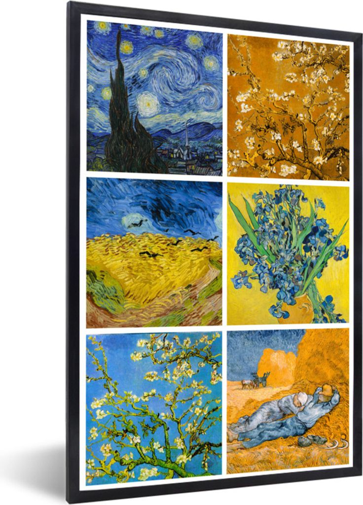 MuchoWow Gerahmtes Poster Van Gogh - Collage - Sternennacht 40x60 cm - Poster mit Schwarzem Bilderrahmen Wandposter Rahmen Foto Bilder - Papierdr...