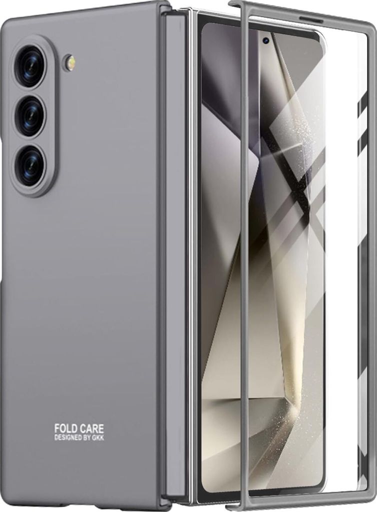Hundyhülle für Samsung Galaxy Z Fold 6 Schlank Hart PC Matt Schutzhülle mit Displayschutz Grau