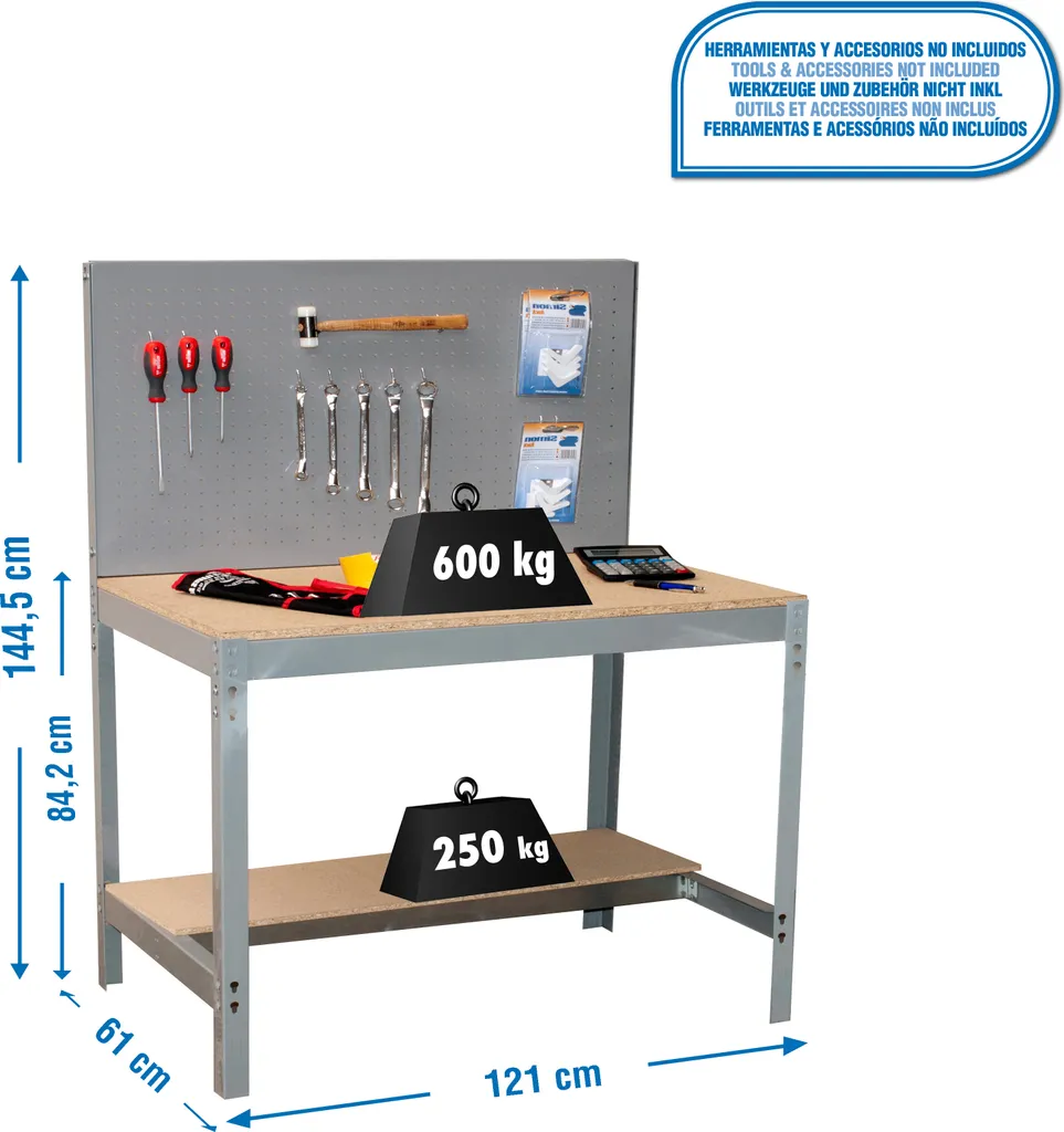 Établi d'atelier pour garage Simonrack BT2 gris 121 cm