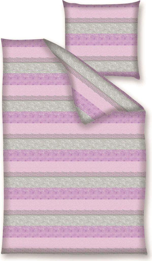 Nanette Renforcé Bettwäsche - Streifen pink grau 135 x 200 cm Streifen pink grau