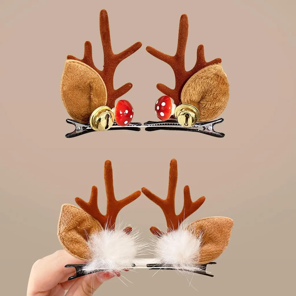 Barrettes de Noël Marron Lot de 4 Design Bois de Cerf Finition Premium