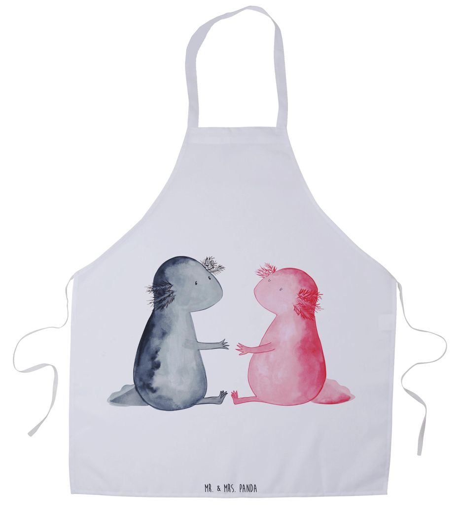 Mr. & Mrs. Panda Schürze Axolotl Liebe - Weiß - Geschenk, Küchenschürze, Valentinstag, Grillmeister-Schürze, Schwanzlurch, Kochbekleidung, Fre...