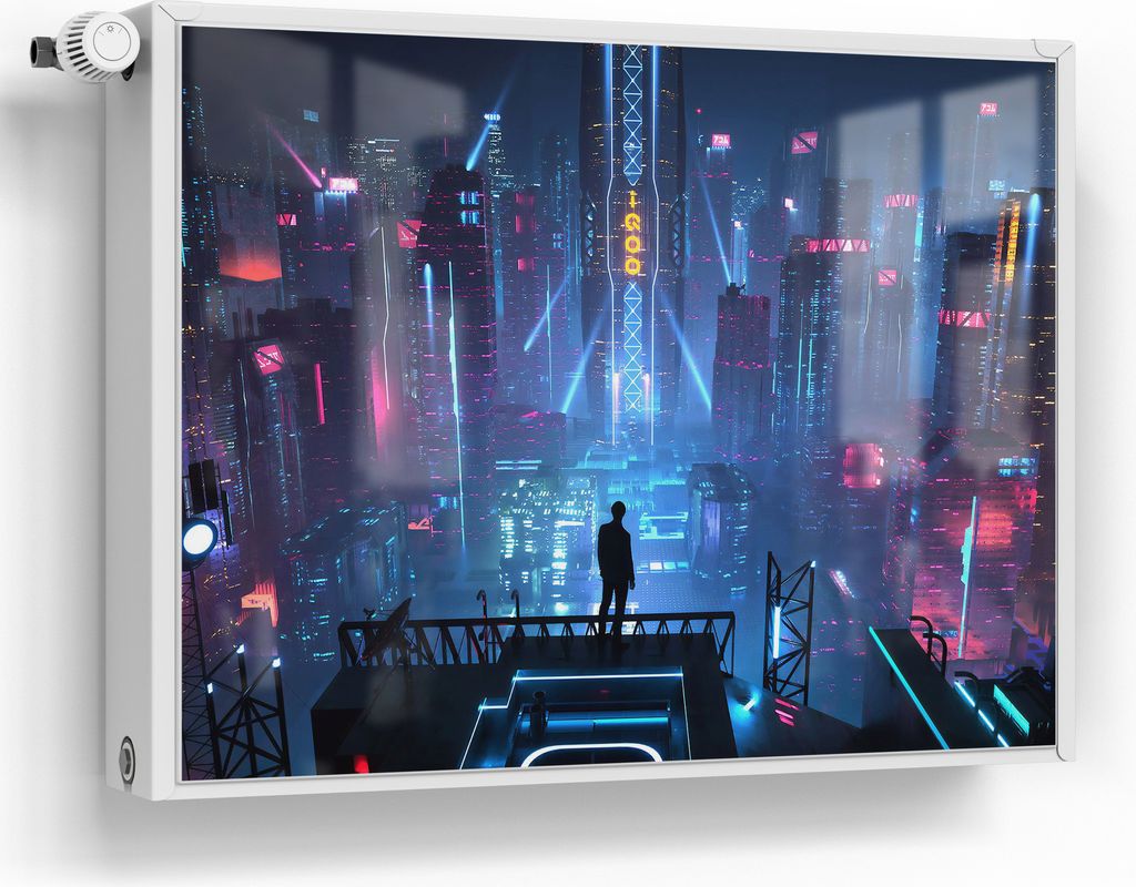 DEQORI Magnetmatte Heizung Standard 80x60 cm 'Cyberpunk Stadt bei Nacht' Magnetfolie