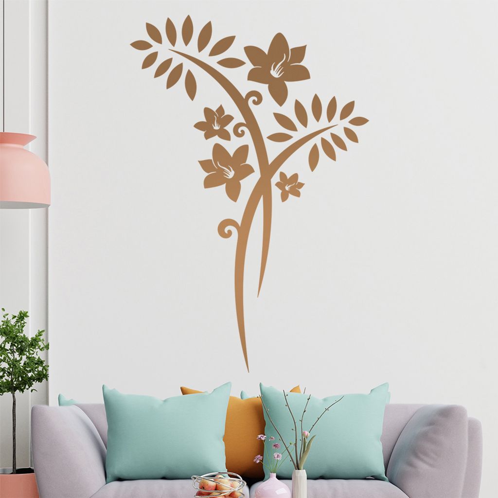 Blume - Linien Wandtattoo in 6 Größen - Wandaufkleber Wall Sticker - Dekoration, Küche, Wohnzimmer, Schlafzimmer, Badezimmer